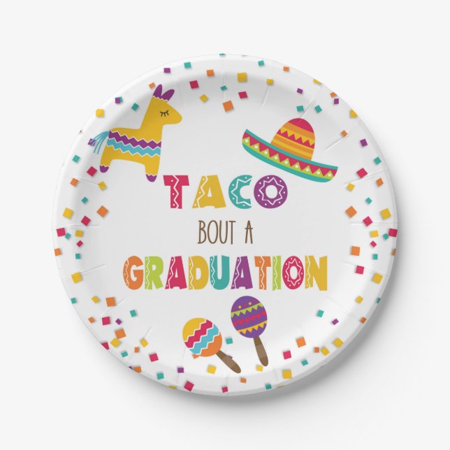 Plato De Papel Taco sobre una placa de graduación - Blanco (Anverso)