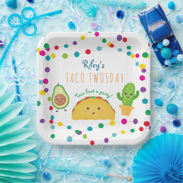 Plato De Papel Taco Twosday segundo cumpleaños temático (Fiesta)