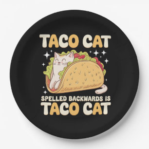 Plato De Papel Tacocat deletreado al revés Taco Cat Mexicano