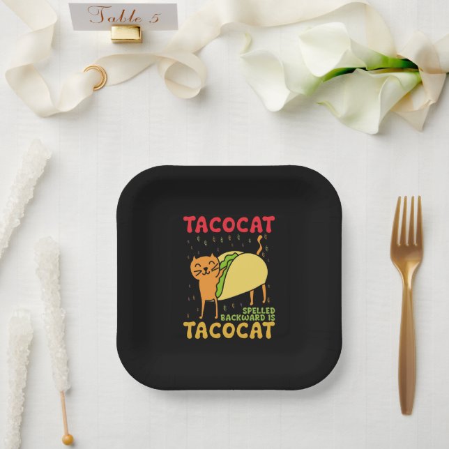 Plato De Papel Tacocat Spelled Atrás Los Gatos De Tacos Cinco De  (Boda)