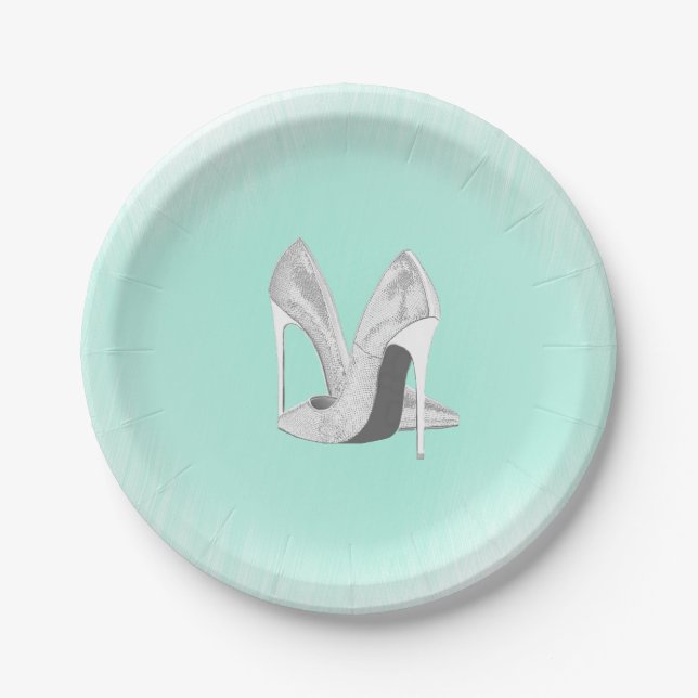 Plato De Papel Tacones de Plata sobre Menta (Anverso)