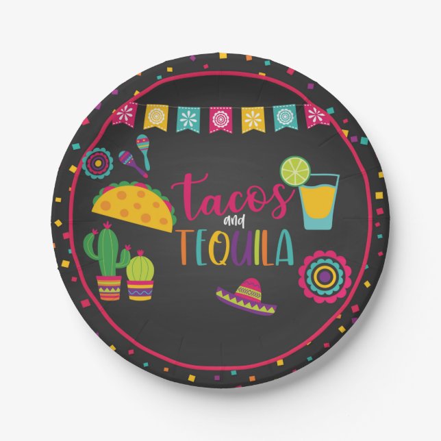 Plato De Papel Tacos y Tequila Plate - Negro (Anverso)