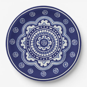 Plato De Papel Talavera azul y blanca cinco