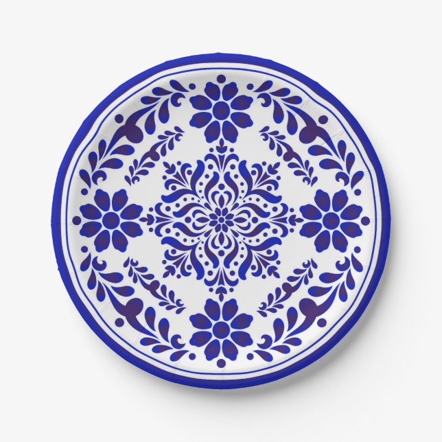 Plato De Papel Talavera azul y blanca tres (Anverso)