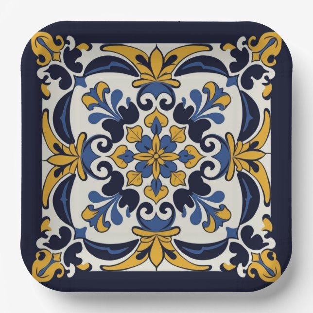 Plato De Papel Talavera Tile Cinco (Anverso)