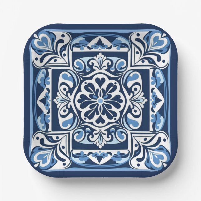 Plato De Papel Talavera Tile Uno (Anverso)