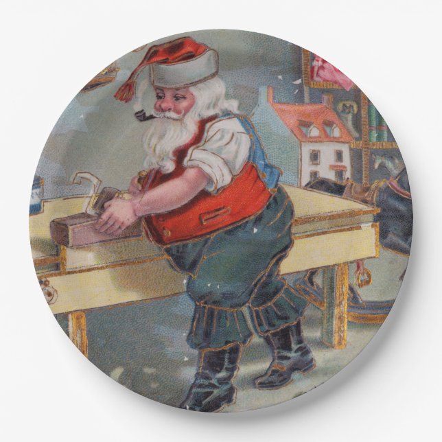 Plato De Papel Taller de juguetes de Navidades de Retro Santa Vie (Anverso)