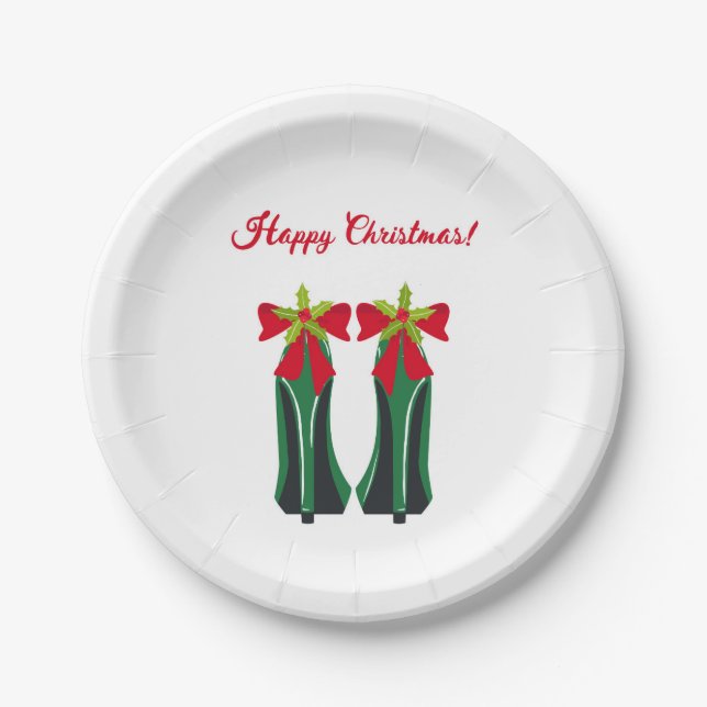 Plato De Papel Talones altos verdes con arcos de Navidad (Anverso)