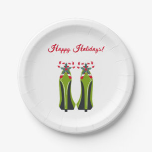 Plato De Papel Talones altos verdes con bastones de caramelo