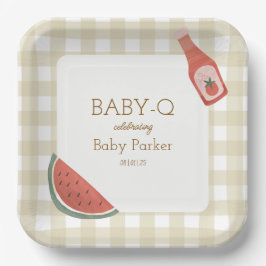 Plato De Papel Tan Gingham Baby-Q Square Plate