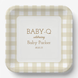 Plato De Papel Tan Gingham Baby-Q Square Plate 2