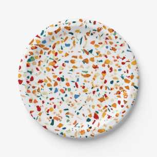 Plato De Papel Tan Terrazzo   Pintado ecléctico Quirky Confetti
