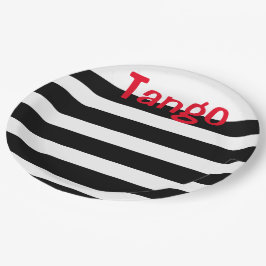 Plato De Papel Tango blanco y rojo negro elegante