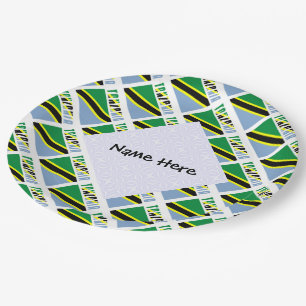 Plato De Papel Tanzania Bandera Tanzana Baldosa Negra Personaliza