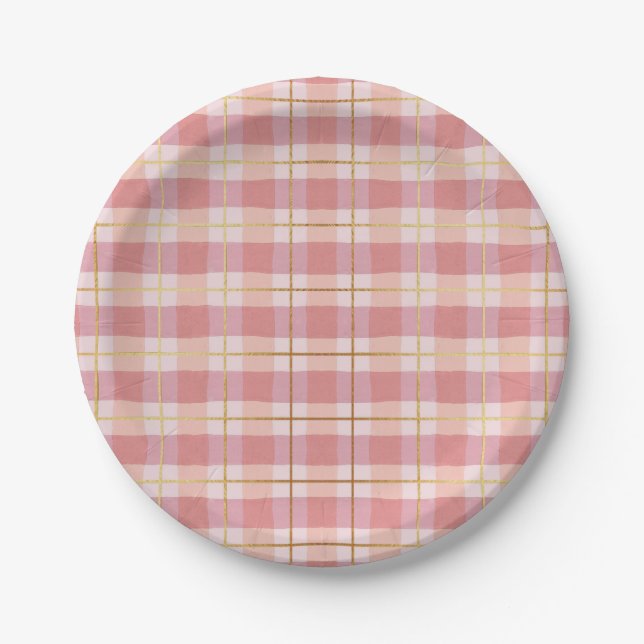 Plato De Papel Tapado de búfalo rosa y Relieve metalizado dorado (Anverso)