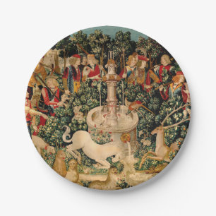 Plato De Papel Tapices Medievales de Unicornio Impreso: Met Clois