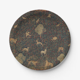 Plato De Papel Tapiz de Millefleurs con animales