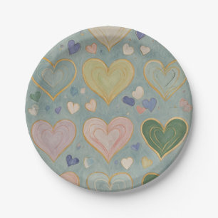 Plato De Papel Tapiz del corazón Pastel