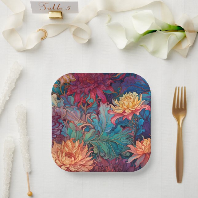 Plato De Papel Tapiz floral de Dahlia (Boda)