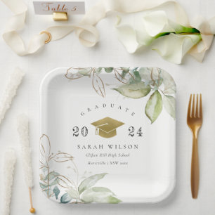 Plato De Papel Tapón de graduación del follaje verde suave del