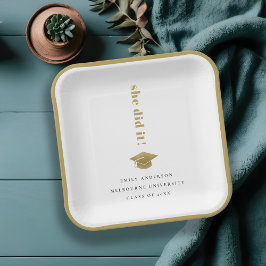 Plato De Papel Tapón elegante de graduación de tipografía de oro 