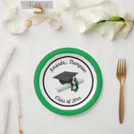 Plato De Papel Tapón y tapón de graduación verde negro | PERSONAL
