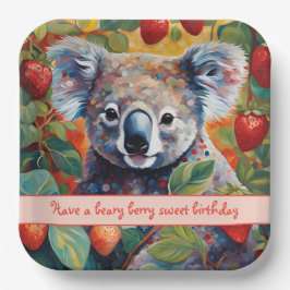 Plato De Papel Tarjeta de cumpleaños Cute Strawberry Koala Bear