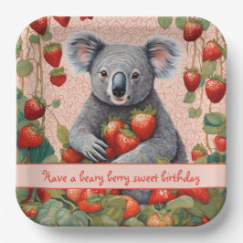 Plato De Papel Tarjeta de cumpleaños Cute Strawberry Koala Bear