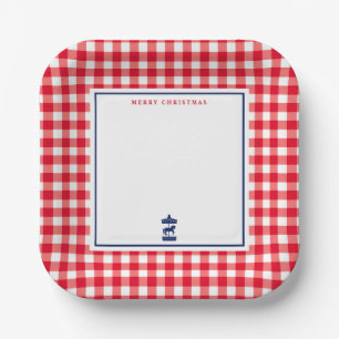 Plato De Papel tarjeta de nota chic de cuadros de Navidad