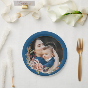 Plato De Papel Tarjeta floral de foto del día de la madre para hi