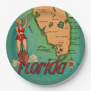 Plato De Papel Tarjeta postal retro de Florida 