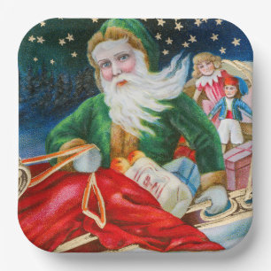 Plato De Papel Tarjeta postal vintage retro de Navidad de Papá No
