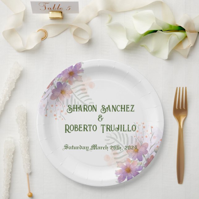 Plato De Papel Tarjeta Purple Wildflowers (Boda)