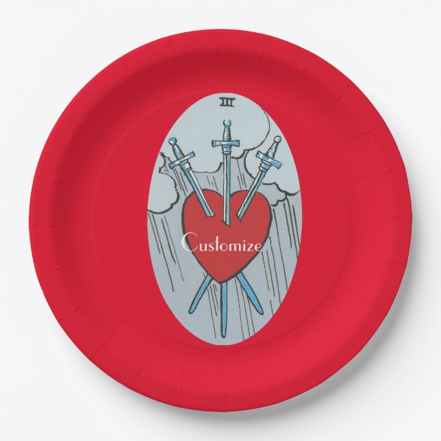 Plato De Papel Tarjeta Tarot 3 Espadas Thunder_Cove (Anverso)