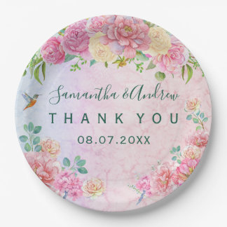 Plato De Papel Tarjetas Florales Tnx de Acuarela Delicada Verde y