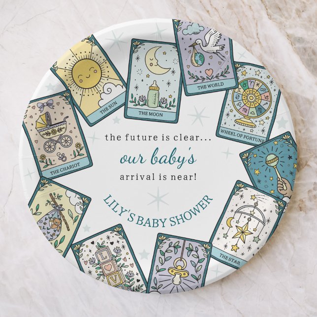Plato De Papel Tarjetas Tarot Baby Shower Neutrales para Género (Subido por el creador)
