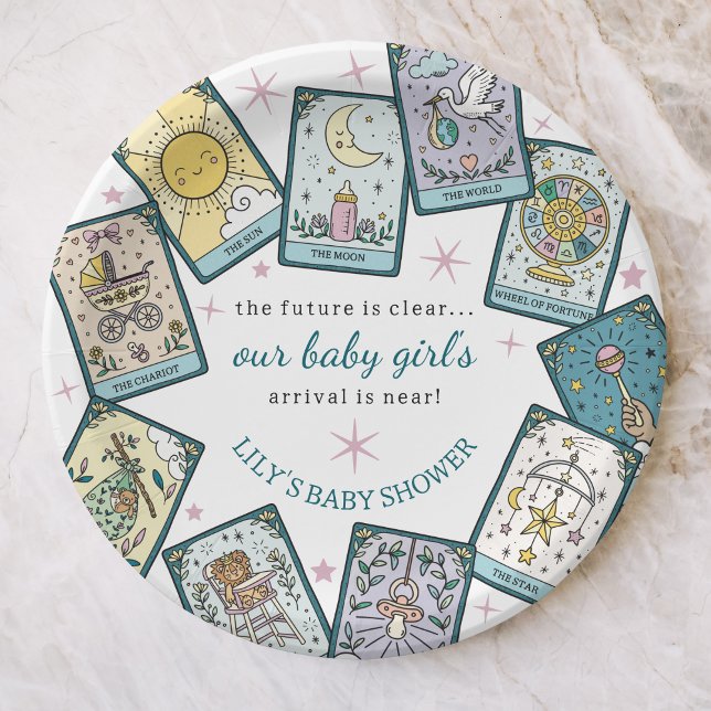 Plato De Papel Tarjetas Tarot de Baby Shower para niñas bebés (Subido por el creador)