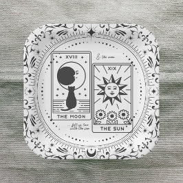 Plato De Papel Tarot Cards | Ducha de novia | BODA | Amantes B+W