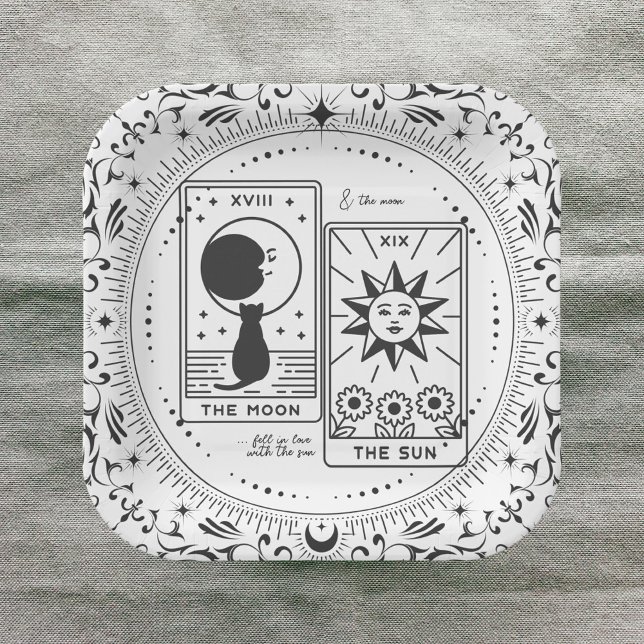Plato De Papel Tarot Cards | Ducha de novia | BODA | Amantes B+W (Subido por el creador)