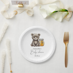 Plato De Papel Tarro de miel y ducha de bebé de oseo