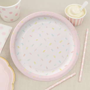 Plato De Papel Tarta Cumpleaños Helado Rosa Confeti Sprinkles