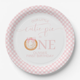 Plato De Papel Tarta de calabaza Cutie Pie de cuadros rosados Cum