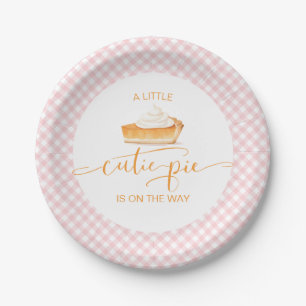 Plato De Papel Tarta de calabaza Cutie Pie rosa a cuadros baby sh