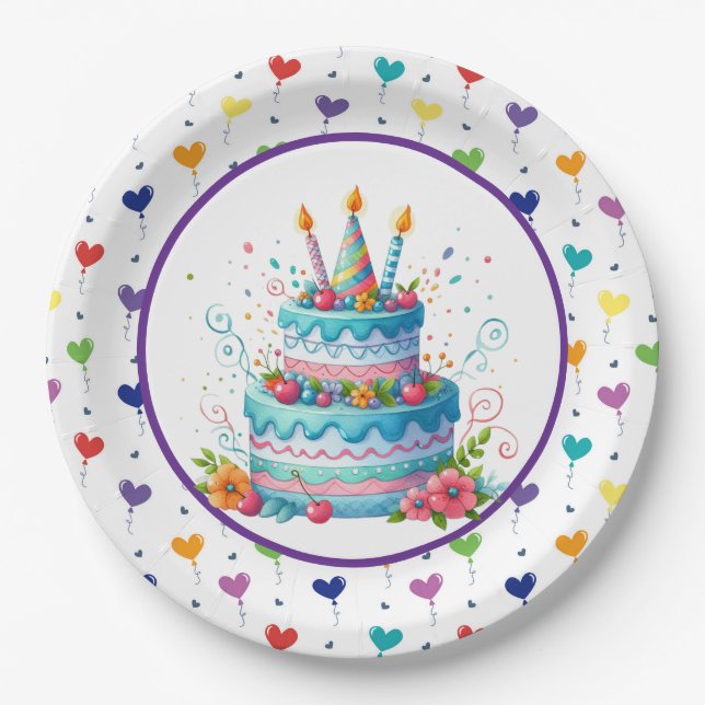 Plato De Papel Tarta de cumpleaños  (Anverso)