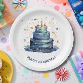 Plato De Papel Tarta de cumpleaños azul cumpleaños