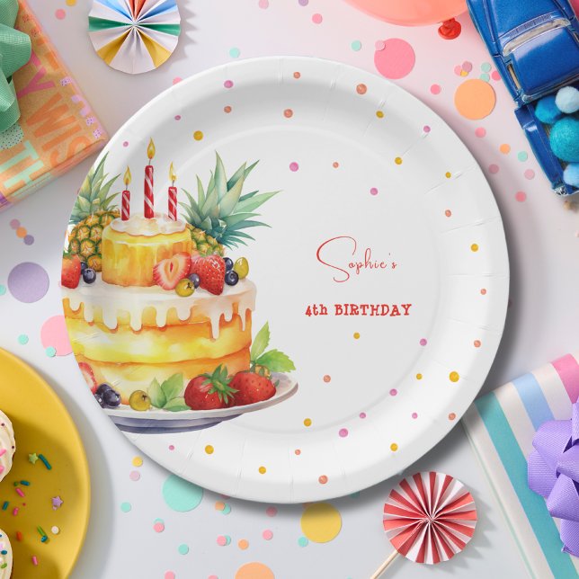 Plato De Papel Tarta de cumpleaños de frutas (Subido por el creador)