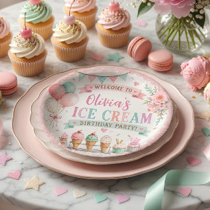 Plato De Papel Tarta de Cumpleaños de Helado Pastel Personalizada
