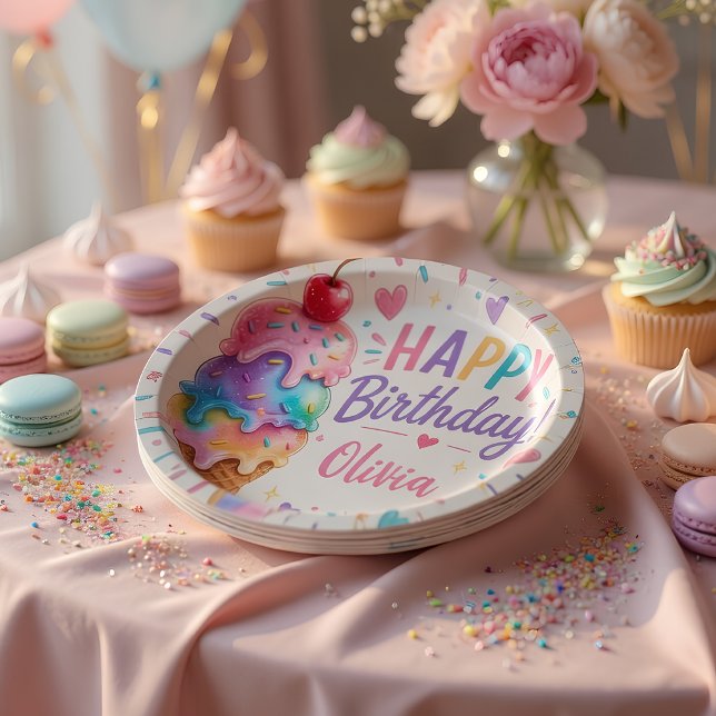 Plato De Papel Tarta de Cumpleaños de Helado Pastel Personalizado (Subido por el creador)