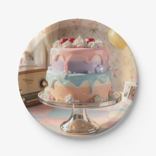 Plato De Papel Tarta de Cumpleaños de Vidrio Pastel con Cerezas