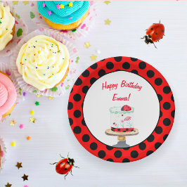 Plato De Papel Tarta de cumpleaños personalizada de mariquita con